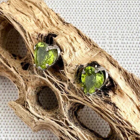 Peridot Heart Stud Earrings, Sterling Silver - Picture 4 of 7